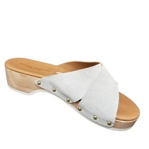 Donna Toscana Wood Platform Slide Sandals Womens White Leather Italian Size 7.5